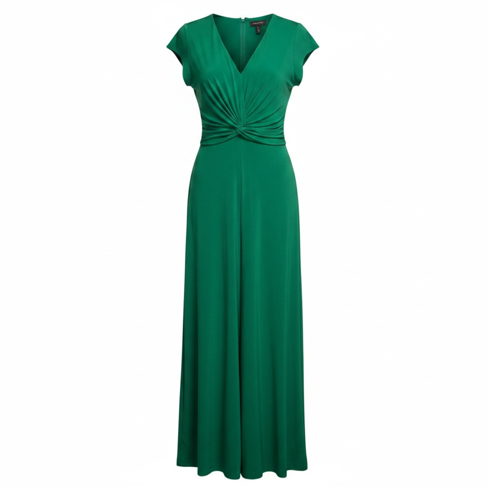 Vince Camuto Women's Green Short Sleeve Ruched Waist Maxi Jumpsuit